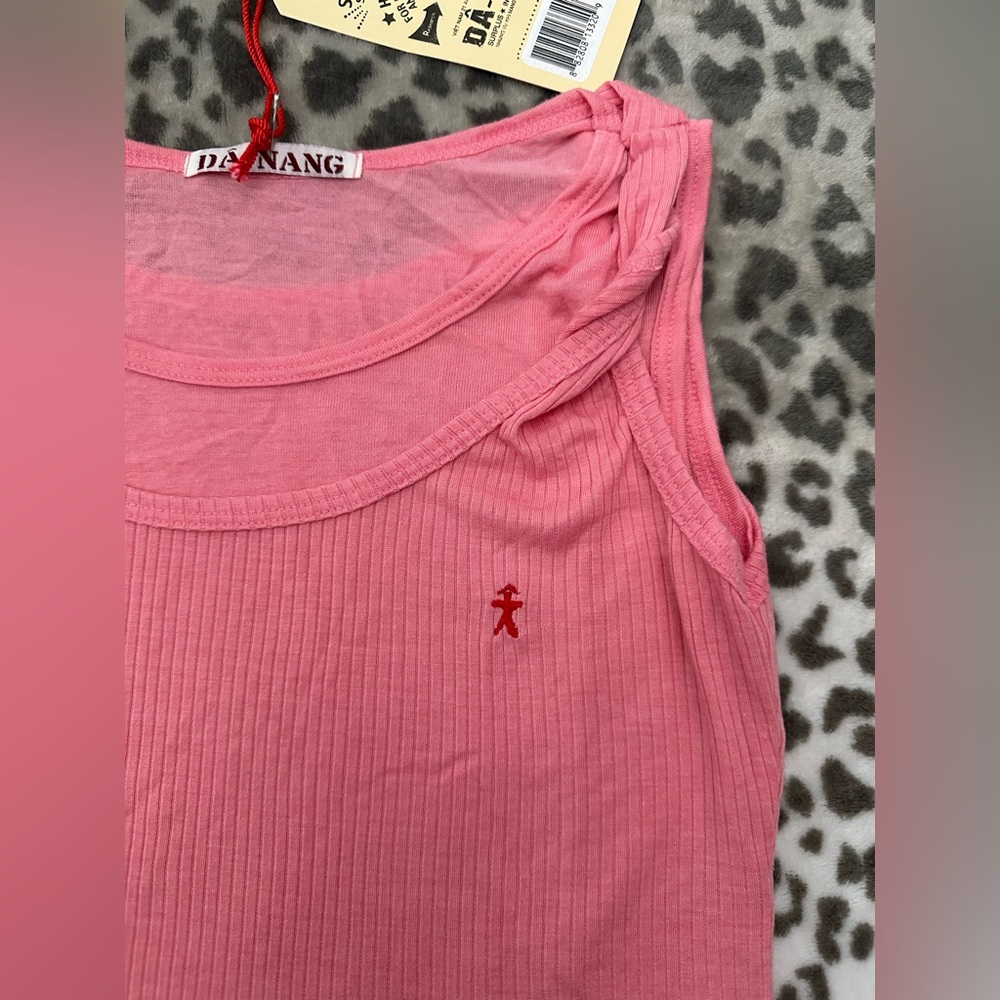 Da-Nang Layered Twist Strap Ribbed Tank Top in Punch Pink Size Small - Picture 9 of 17